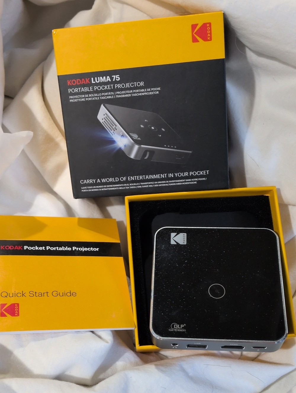 Kodak Black Pocket Projector with Yellow Packaging